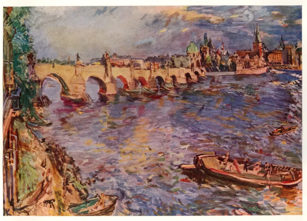 Anonimo , Kokoschka, Oskar - sec. XX - Il ponte Carlo a Praga , fronte