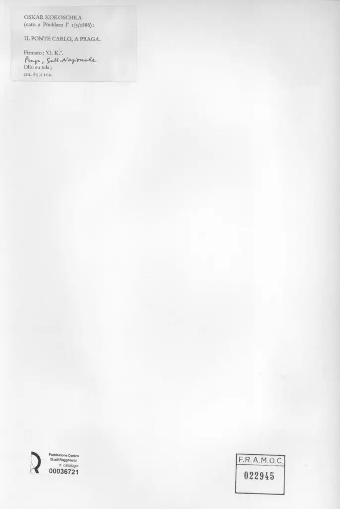 Anonimo , Kokoschka, Oskar - sec. XX - Il ponte Carlo a Praga , retro