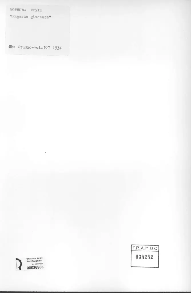 Anonimo , Wotruba, Fritz - sec. XX - Ragazza giacente , retro