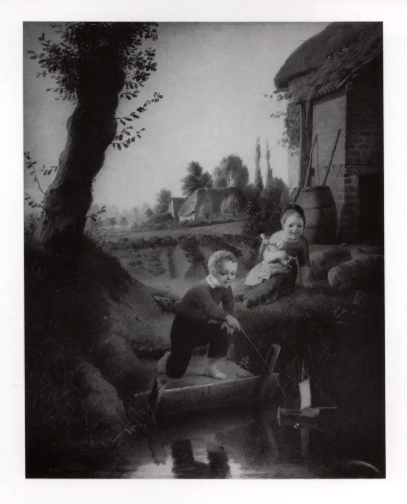 De Bruycker, Francois Antoine , Two children playing with a boat