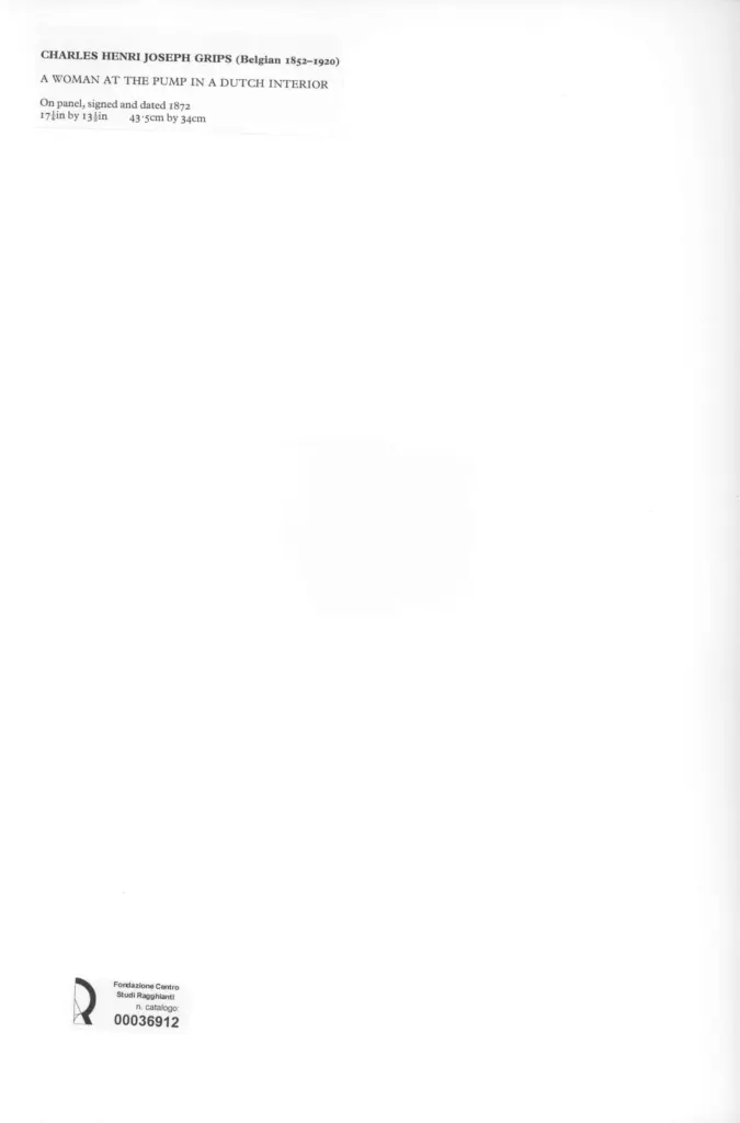 Anonimo , Grips, Charles Henry Joseph - sec. XIX - A woman at the pump in a dutch interior , retro