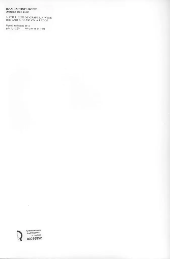 Anonimo , Robie, Jean Baptiste - sec. XIX - A still life of grapes, a wine jug and a glass on a ledge , retro