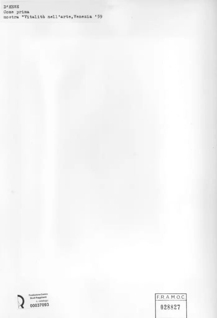 Anonimo , D'hese, Roel - sec. XX - Come prima , retro