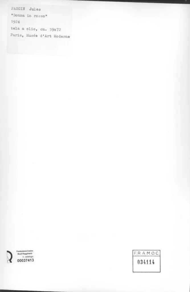 Anonimo , Pascin, Jules - sec. XX - Donna in rosso , retro