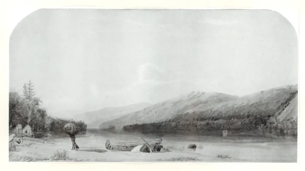 Anonimo , Way, Charles Jones - sec. XX - A river with an Indian canoe beached on the shore , fronte