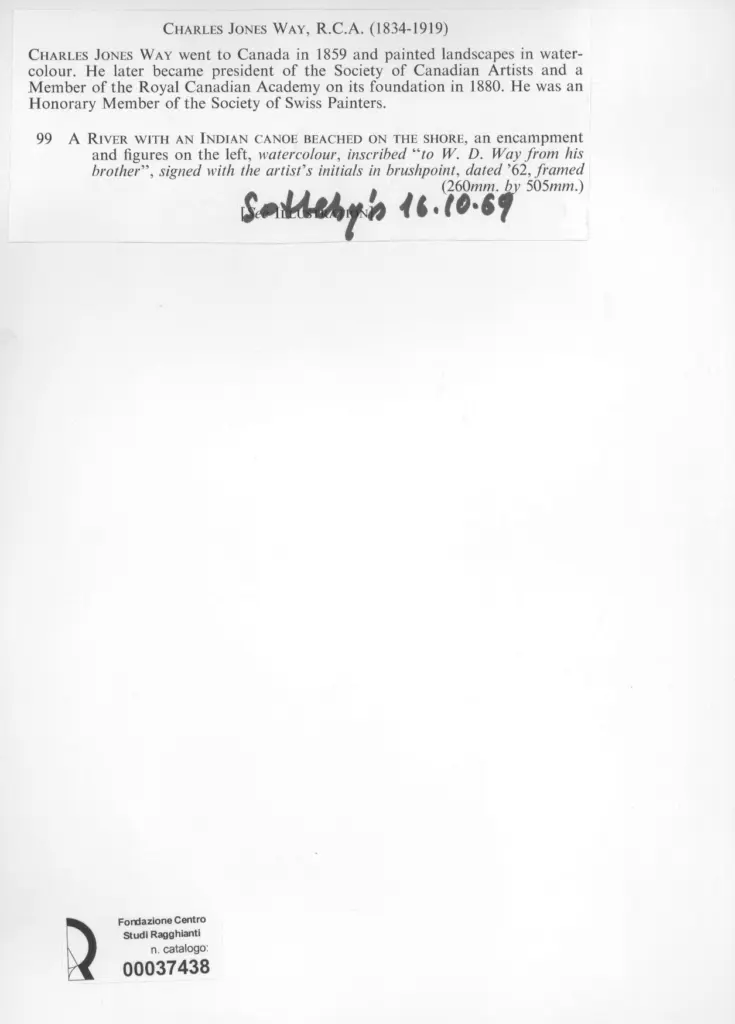 Anonimo , Way, Charles Jones - sec. XX - A river with an Indian canoe beached on the shore , retro