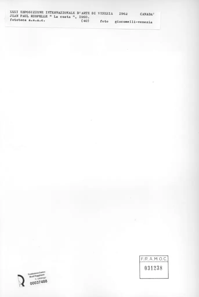 Giacomelli , Riopelle, Jean-Paul - sec. XX - La costa , retro