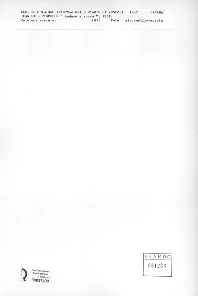 Giacomelli , Riopelle, Jean-Paul - sec. XX - Andare a zonzo , retro