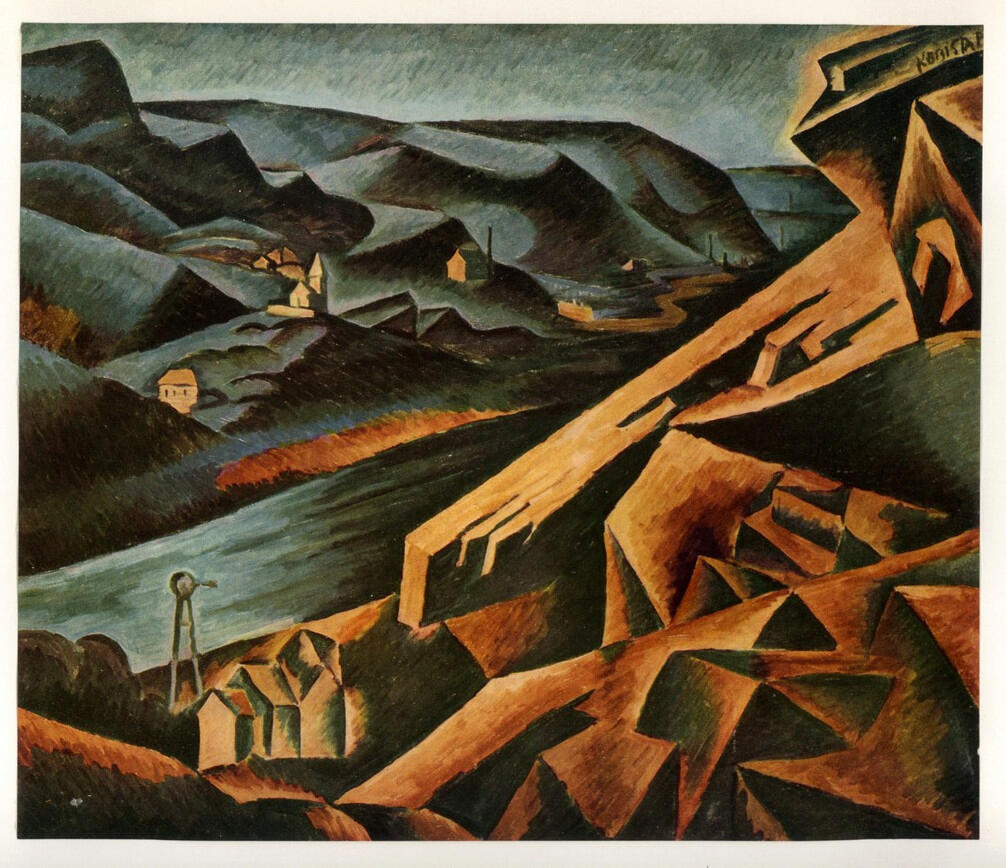 Anonimo , Kubista, Bohumil - sec. XX - Paesaggio con una cava , fronte
