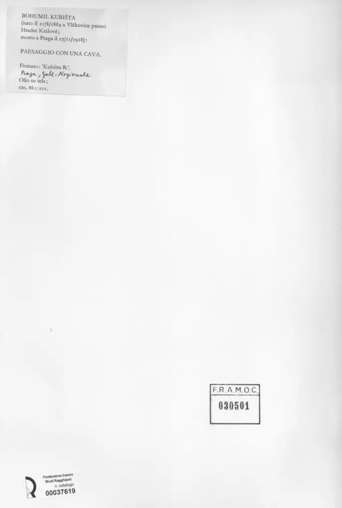 Anonimo , Kubista, Bohumil - sec. XX - Paesaggio con una cava , retro