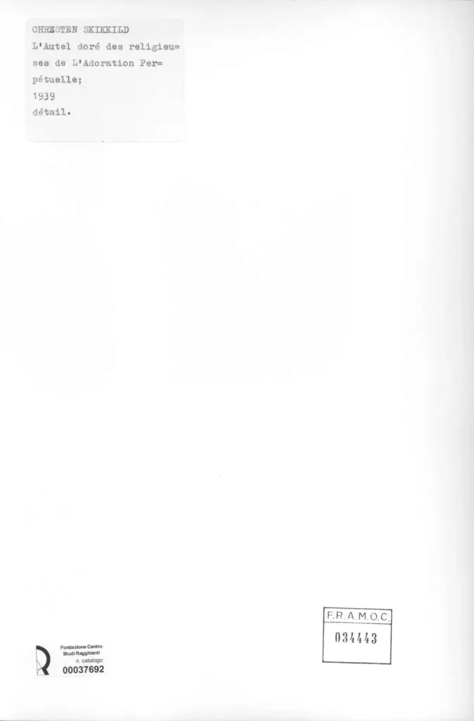 Anonimo , Skikkild, Chresten - sec. XX - L'Autel dor&eacute; des religieuses de L'Adoration Perp&eacute;tuelle (particolare) , retro