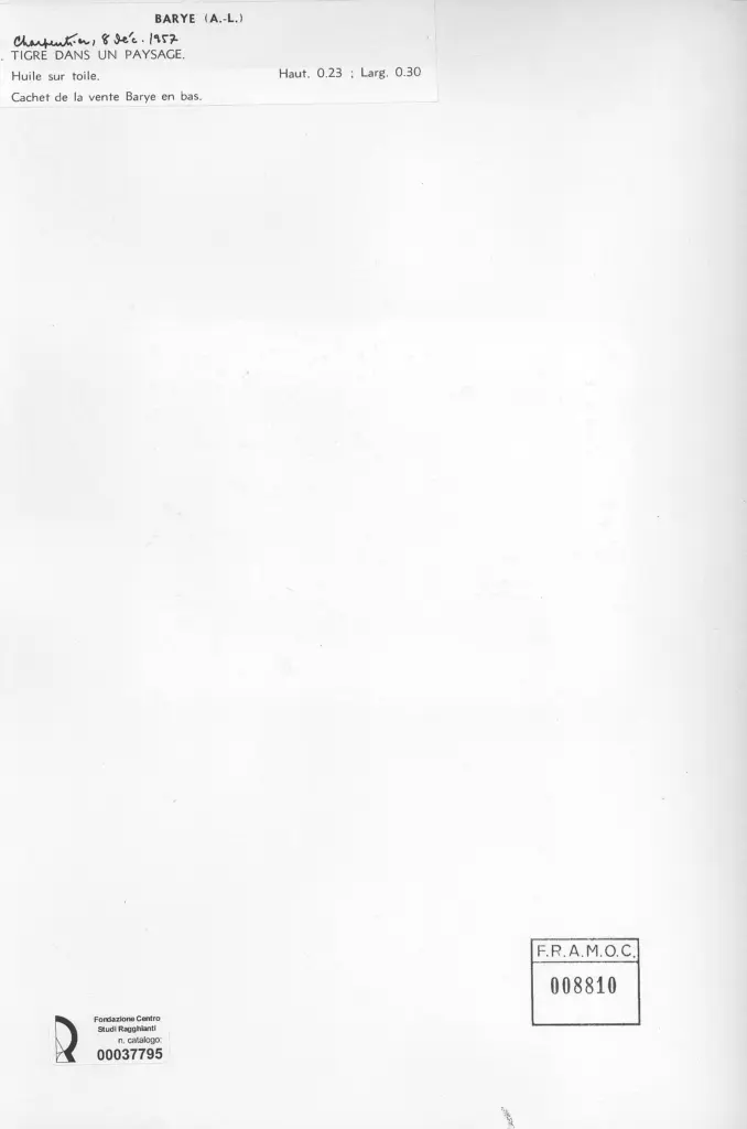 Anonimo , Barye, Antoine Louis - sec. XIX - Tigre dans un paysage , retro