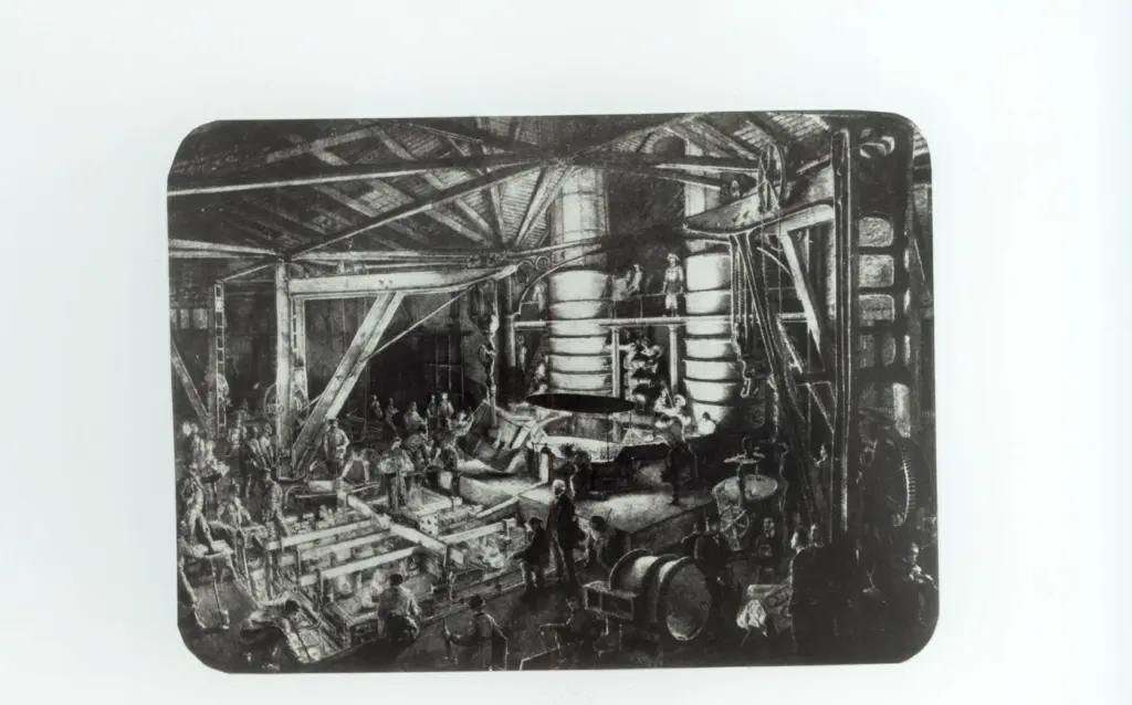 Anonimo , Bonhomm&eacute;, Fran&ccedil;ois - sec. XIX - Forge d'Indoct: coul&eacute;e d'un cylindre en fonte de fer d'une machine navale de 1300 chevaux , fronte