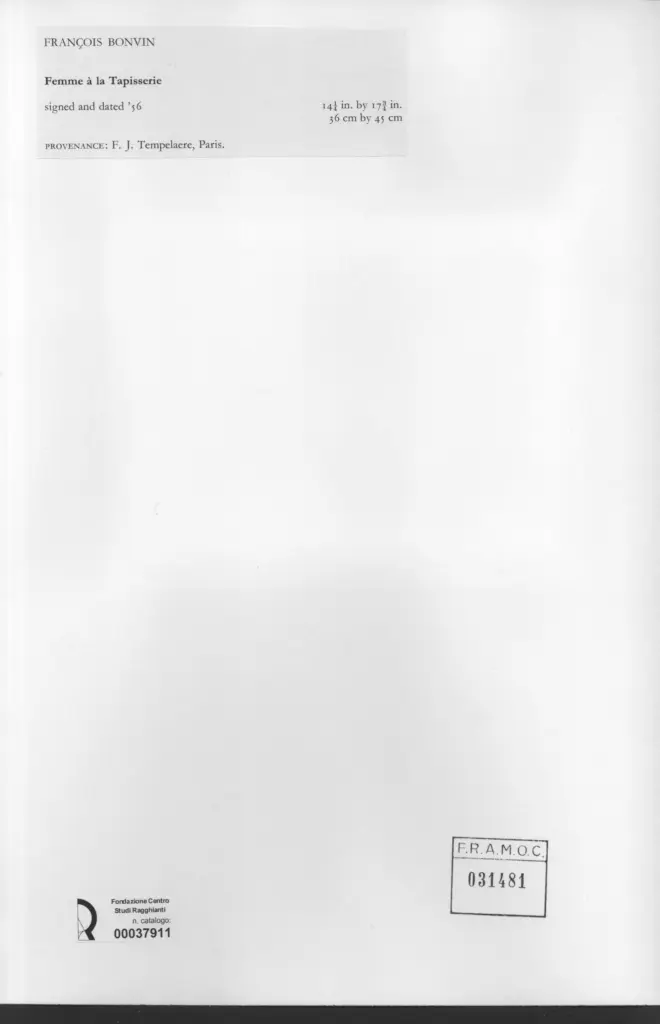 Anonimo , Bonvin, Fran&ccedil;ois - sec. XIX - Femme &agrave; la Tapisserie , retro
