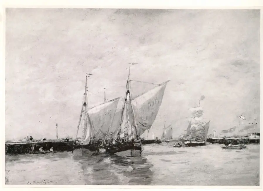 Anonimo , Boudin, Eug&egrave;ne - sec. XIX - L'entr&eacute;e du port de Trouville , fronte