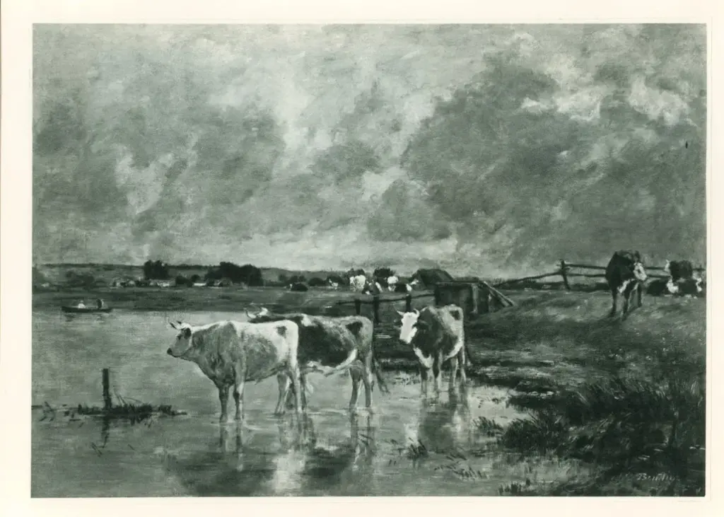 Anonimo , Boudin, Eug&egrave;ne - sec. XIX - Mucche al fiume , fronte