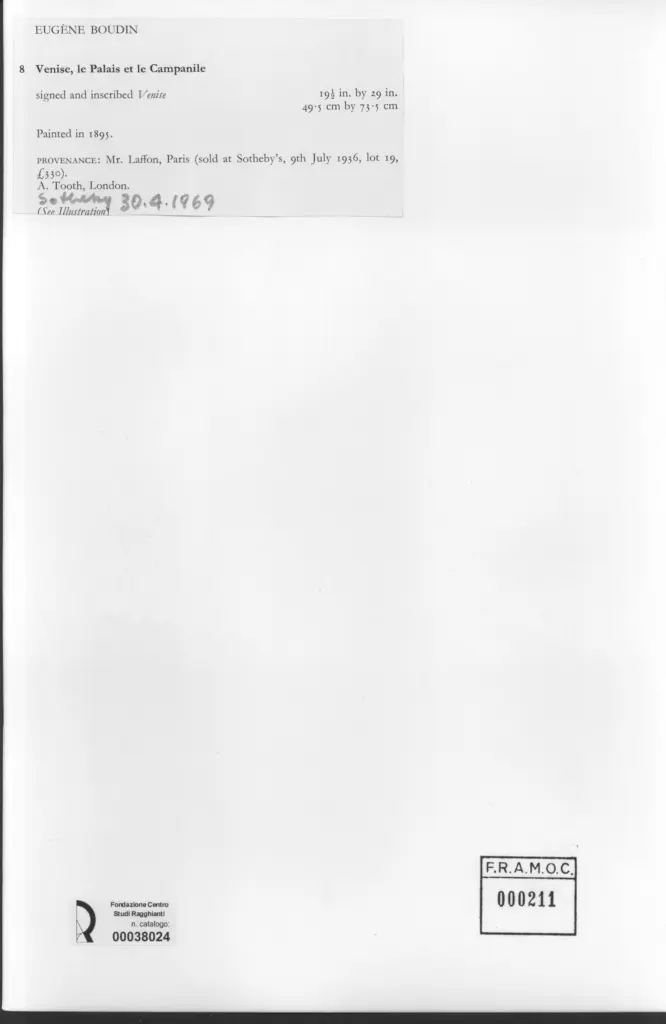 Anonimo , Boudin, Eug&egrave;ne - sec. XIX - Venise, le Palais et le Campanile , retro