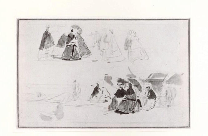 Anonimo , Boudin, Eugène - sec. XIX - Etude - Personnages sur la plage , fronte