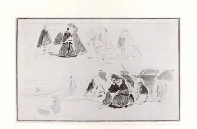 Anonimo , Boudin, Eug&egrave;ne - sec. XIX - Etude - Personnages sur la plage , fronte