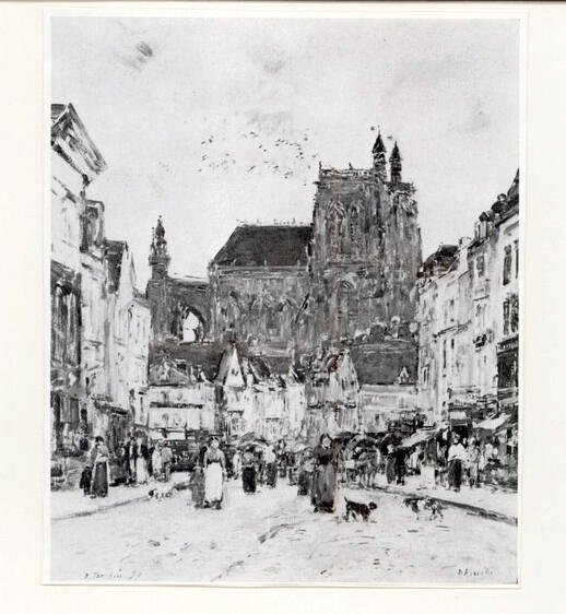 Anonimo , Boudin, Eugène - sec. XIX - Place de l'Eglise St. Vulfran - Abbeville , fronte