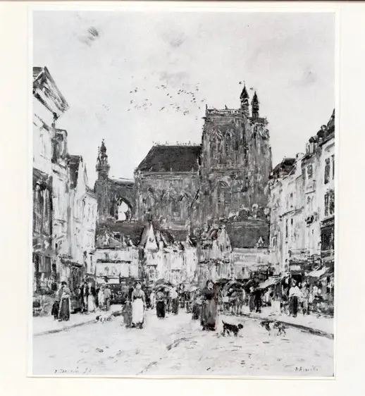Anonimo , Boudin, Eug&egrave;ne - sec. XIX - Place de l'Eglise St. Vulfran - Abbeville , fronte