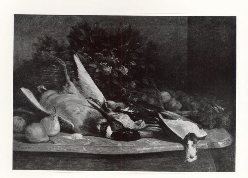 Anonimo , Boudin, Eugène - sec. XIX - Still-life with dead birds, fruit and flowers , fronte