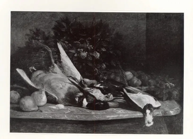 Anonimo , Boudin, Eug&egrave;ne - sec. XIX - Still-life with dead birds, fruit and flowers , fronte