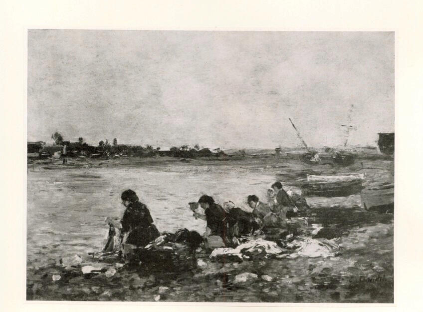 Anonimo , Boudin, Eugène - sec. XIX - Les laveuses des bords de la Touques , fronte