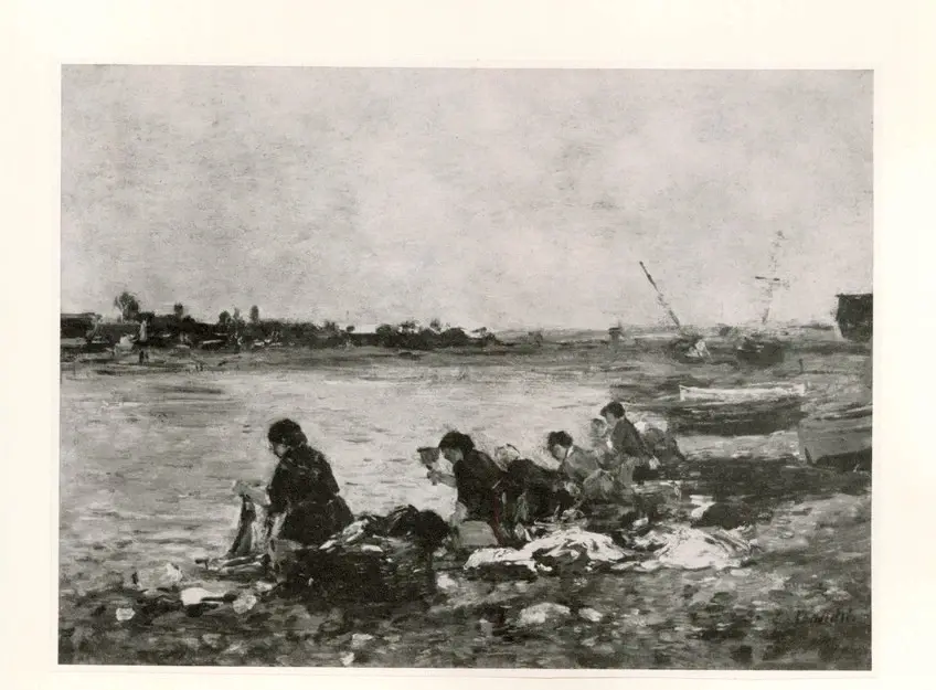 Anonimo , Boudin, Eug&egrave;ne - sec. XIX - Les laveuses des bords de la Touques , fronte