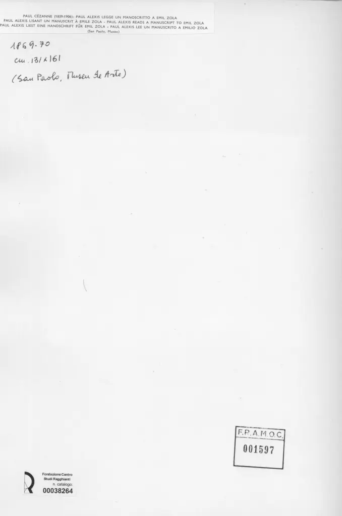 Anonimo , Cezanne, Paul - sec. XIX - Paul Alexis legge un manoscritto a Emil Zola , retro