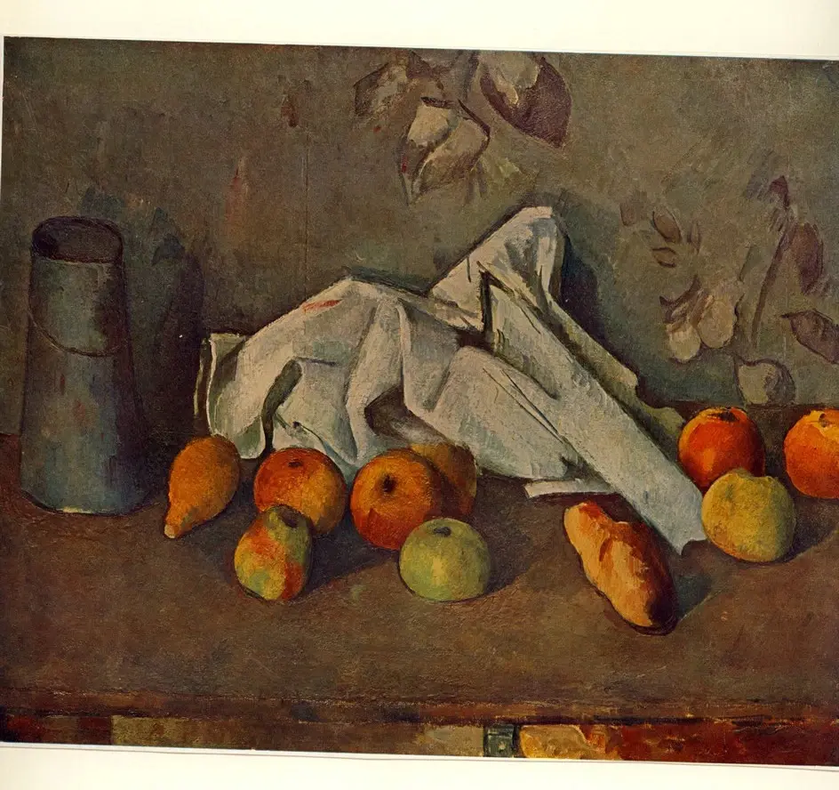 Anonimo , Cezanne, Paul - sec. XIX - Bricco, frutta e tovagliolo , fronte