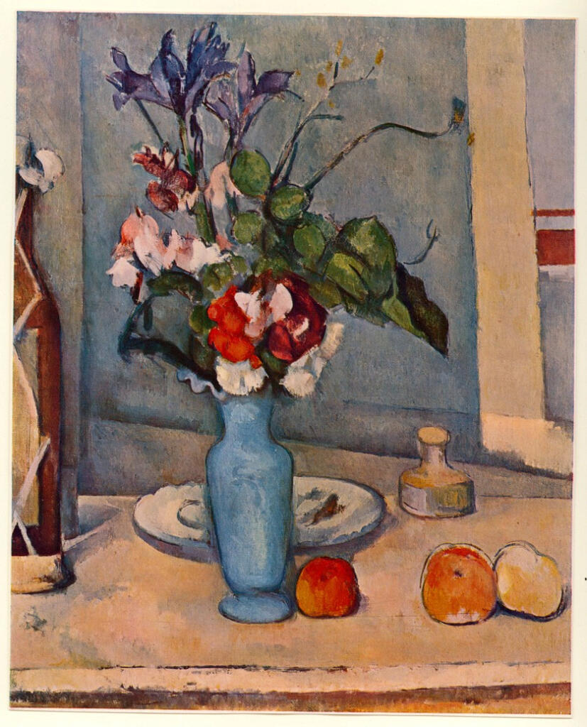 Anonimo , Cezanne, Paul - sec. XIX - Vaso, piatto, calamaio e frutta (Il vaso blu) , fronte