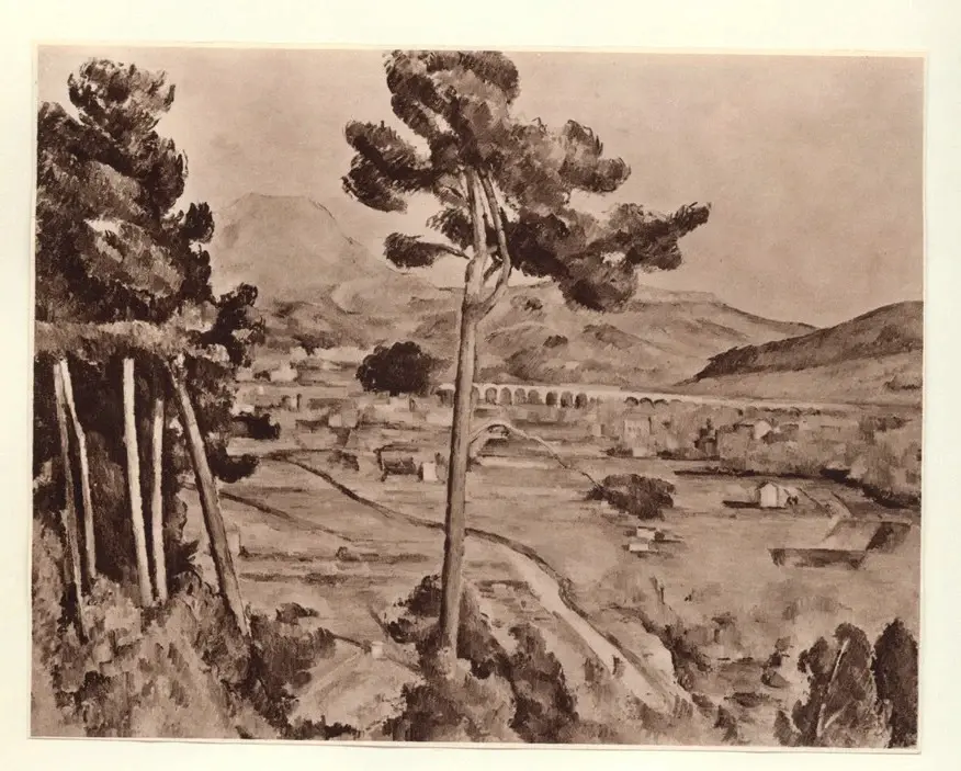Anonimo , Cezanne, Paul - sec. XIX - Viadotto e grandi alberi , fronte
