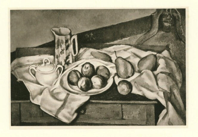Anonimo , Cezanne, Paul - sec. XIX - Zuccheriera, bricco e piatto con frutta , fronte