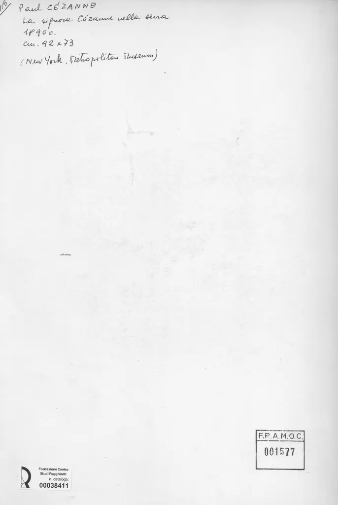 Anonimo , C&eacute;zanne, Paul - sec. XIX - La signora C&eacute;zanne nella serra , retro