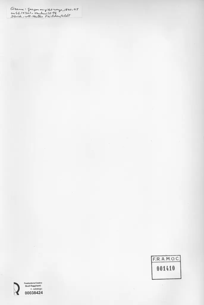 Anonimo , C&eacute;zanne, Paul - sec. XIX - Ragazzo dal panciotto rosso , retro