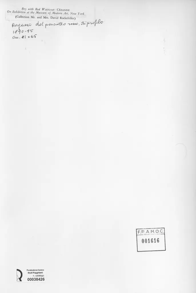 Anonimo , C&eacute;zanne, Paul - sec. XIX - Ragazzo dal panciotto rosso di profilo , retro
