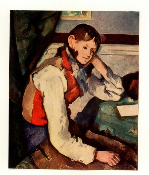 Anonimo , Cézanne, Paul - sec. XIX - Ragazzo dal panciotto rosso appoggiato a un gomito , fronte