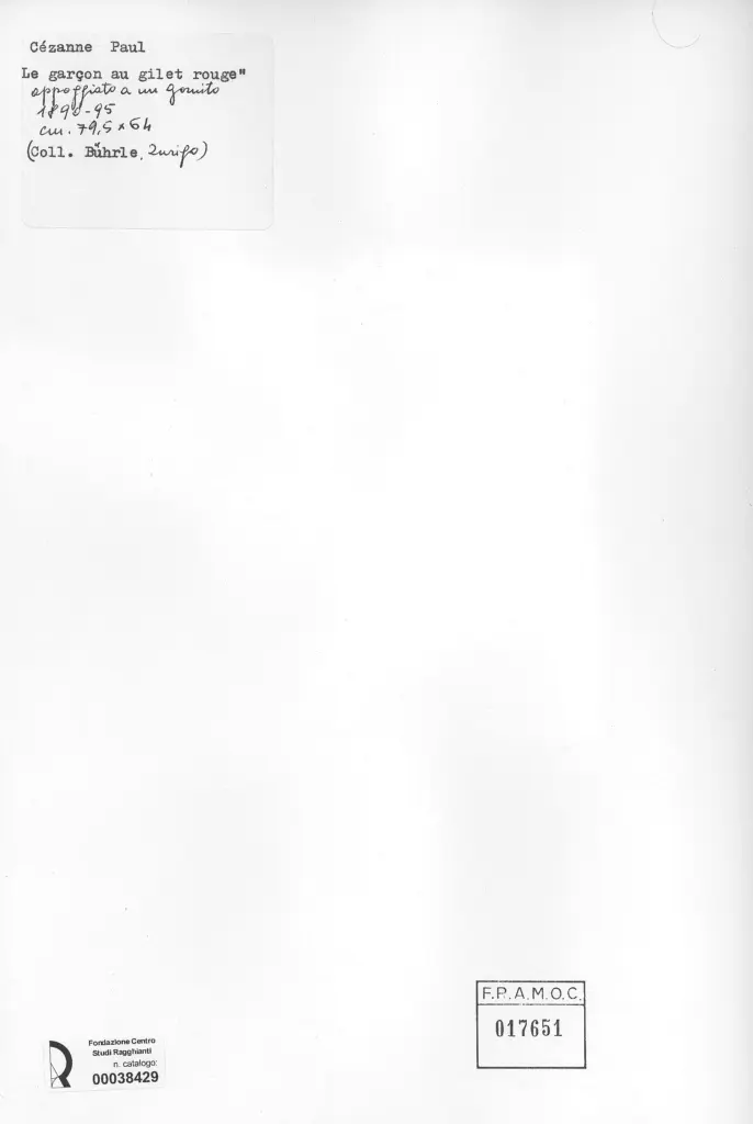 Anonimo , C&eacute;zanne, Paul - sec. XIX - Ragazzo dal panciotto rosso , retro