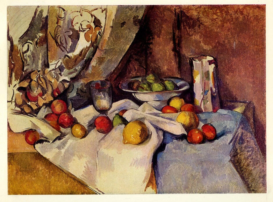 Anonimo , Cézanne, Paul - sec. XIX - Tenda, recipienti e frutta , fronte