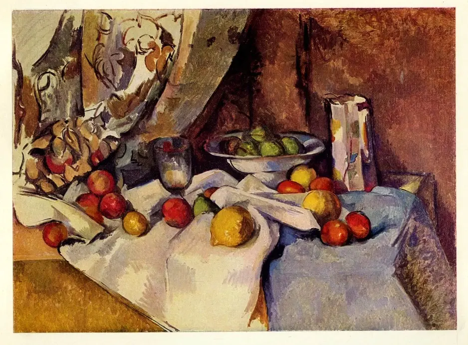Anonimo , C&eacute;zanne, Paul - sec. XIX - Tenda, recipienti e frutta , fronte