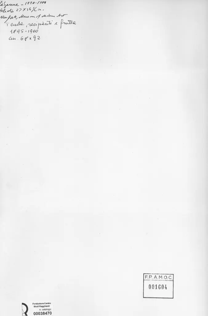 Anonimo , C&eacute;zanne, Paul - sec. XIX - Tenda, recipienti e frutta , retro