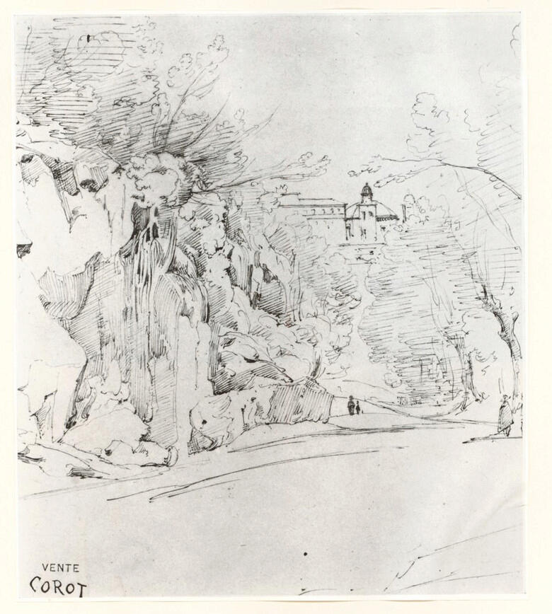 Anonimo , Corot, Jean-Baptiste-Camille - sec. XIX - View of Ariccia , fronte