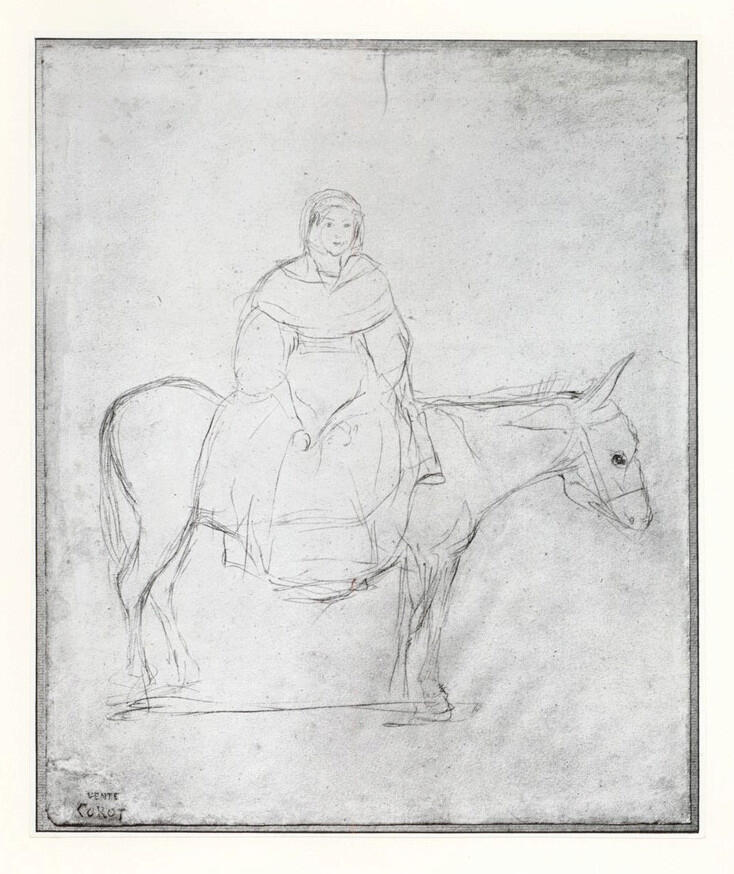Anonimo , Corot, Jean-Baptiste-Camille - sec. XIX - Paysanne sur un Ane , fronte