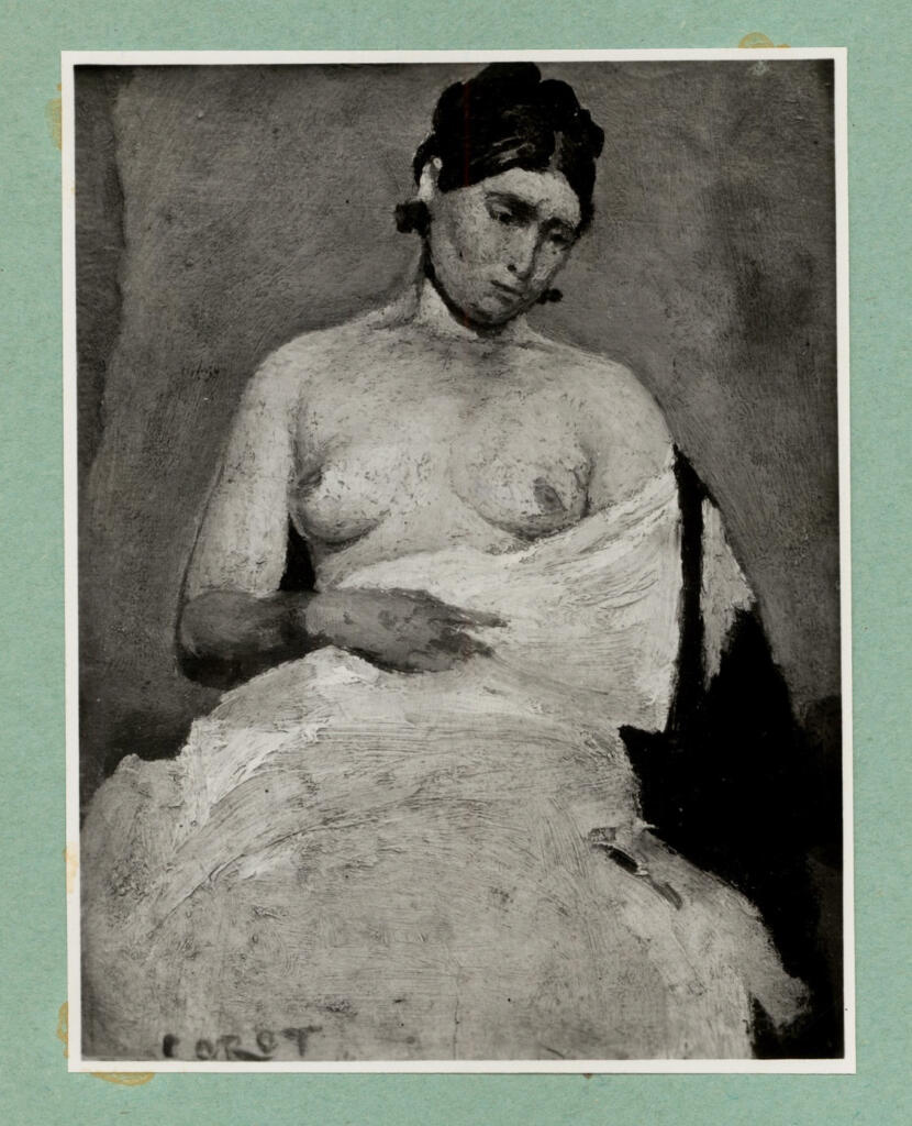 Anonimo , Corot, Jean-Baptiste-Camille - sec. XIX - Donna seduta con il seno scoperto , fronte