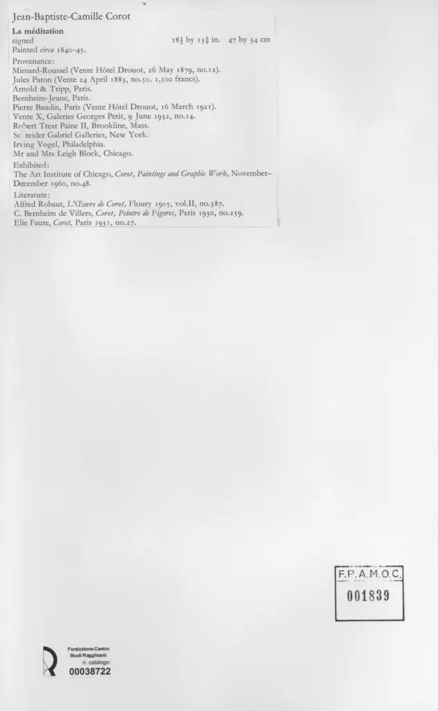 Anonimo , Corot, Jean-Baptiste-Camille - sec. XIX , retro