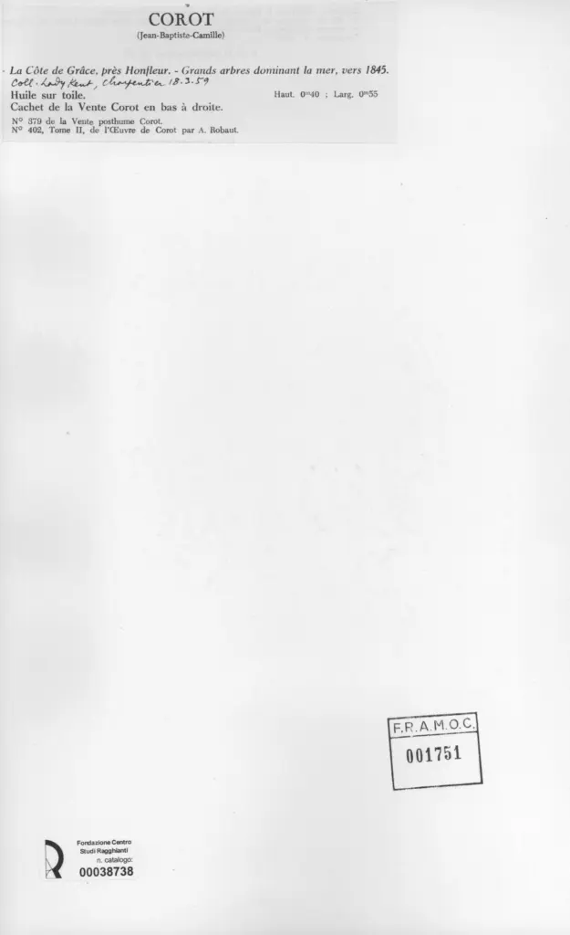 Anonimo , Corot, Jean-Baptiste-Camille - sec. XIX - La cote de Grace, pr&eacute;s Honfleur - Grands arbres dominant la mer , retro