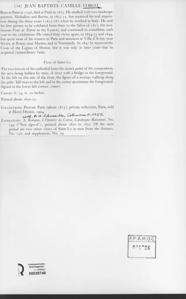 Anonimo , Corot, Jean-Baptiste-Camille - sec. XIX - View of Saint-Lo , retro