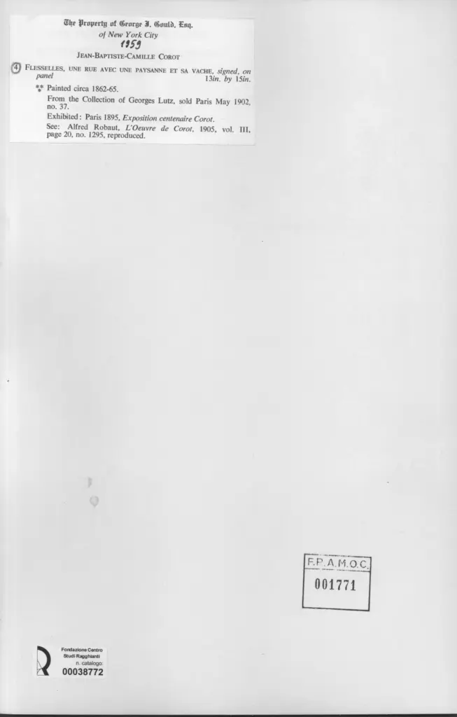 Anonimo , Corot, Jean-Baptiste-Camille - sec. XIX - Flesselles, une rue avec une paysanne et sa vache , retro