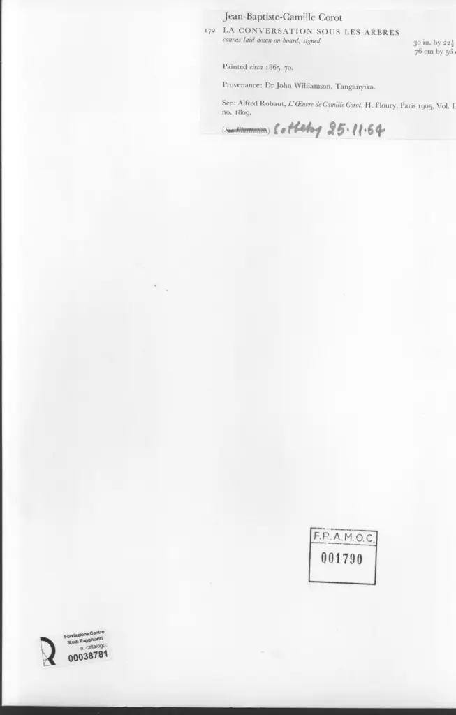 Anonimo , Corot, Jean Baptiste Camille - sec. XIX - La conversation sous les arbres , retro